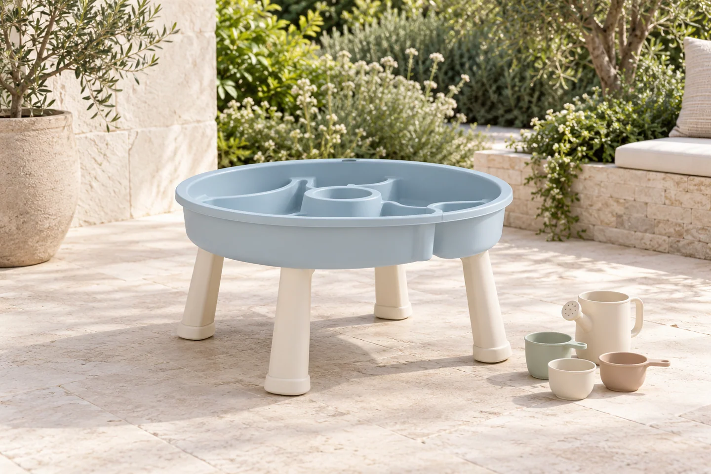 AI-generated unbranded water-table concept staged on a patio; not an actual model or play test